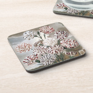 Dessous-de-verre Fleurs d'œillet panachées vintage avec ciel gris