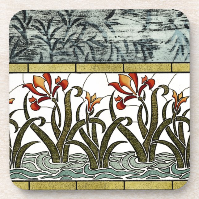 Dessous-de-verre Fleurs en verre tendu avec bordure en tan (Devant)