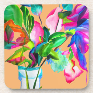 Dessous-de-verre Fleurs florales modernes colorées aquarelle