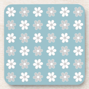 Dessous-de-verre Fleurs gris clair et blanc sur Turquoise