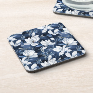 Dessous-de-verre Fleurs Magnolia Blanches, Arrière - plan Bleu