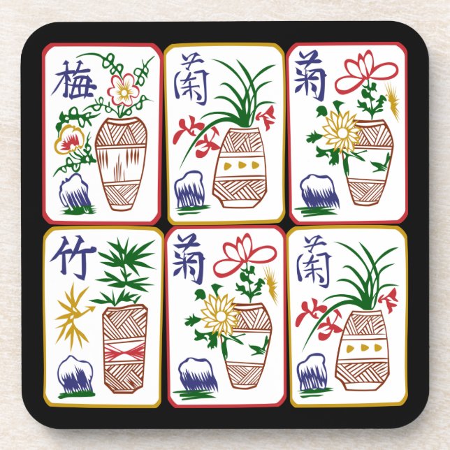 Dessous-de-verre Fleurs Mah Jongg et un cercle (Devant)