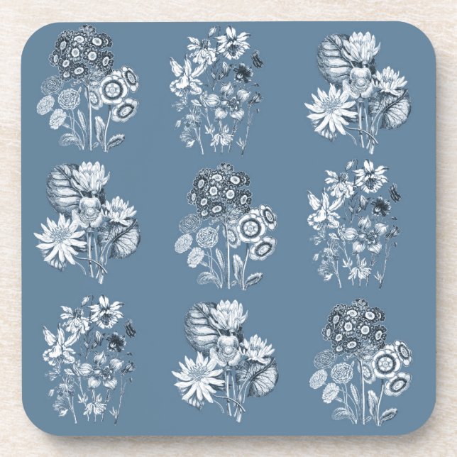 Dessous-de-verre Fleurs monochromes en bleu (Devant)