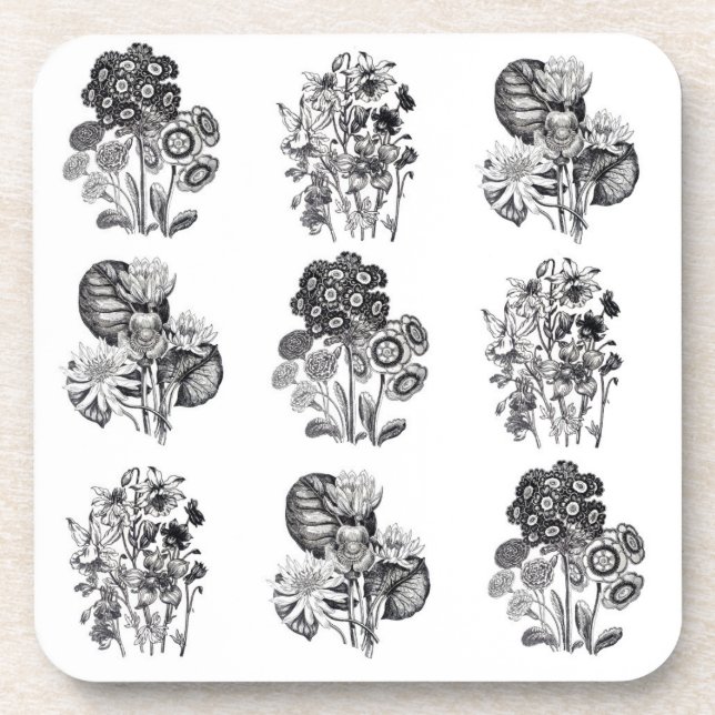 Dessous-de-verre Fleurs monochromes en noir et blanc (Devant)