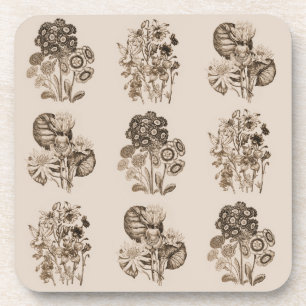 Dessous-de-verre Fleurs monochromes en sépia brun