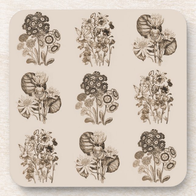 Dessous-de-verre Fleurs monochromes en sépia brun (Devant)