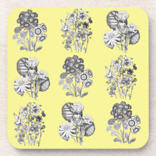 Dessous-de-verre Fleurs monochromes sur arrière - plan jaune
