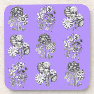 Dessous-de-verre Fleurs monochromes sur arrière - plan lilas