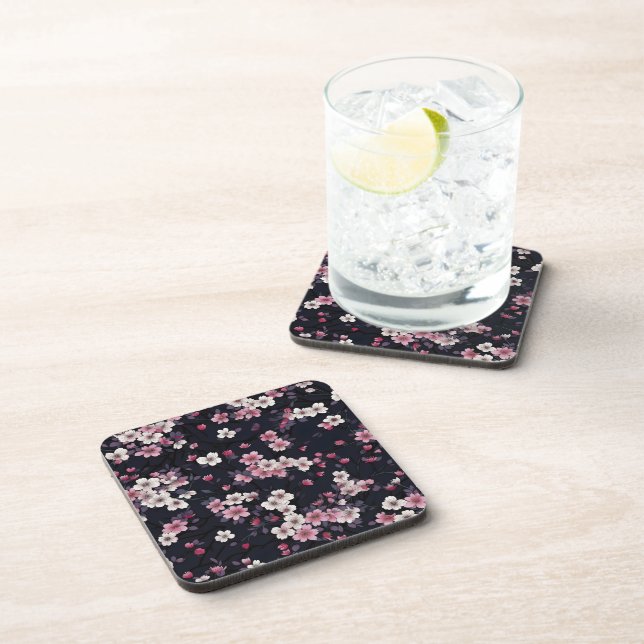 Dessous-de-verre Fleurs Sakura Roses Noires, Design Motif, (Côté Droit)