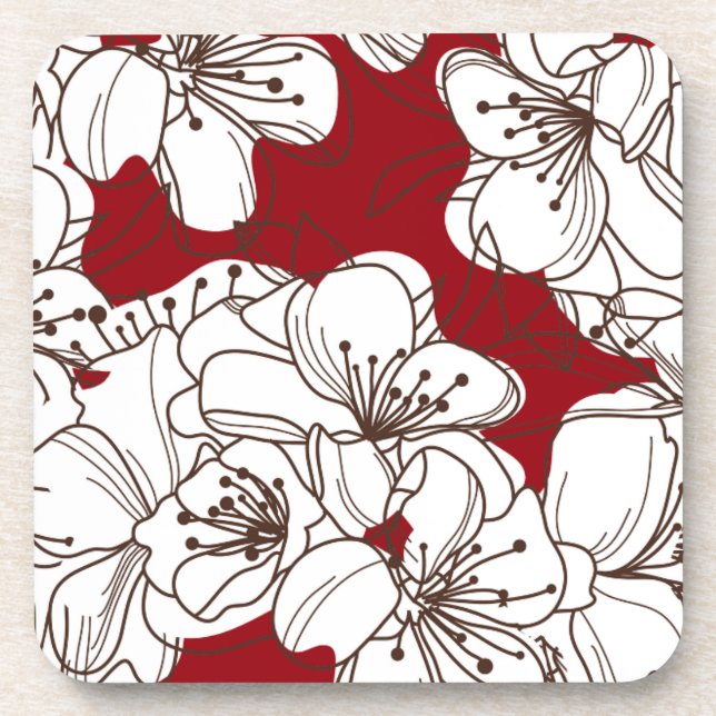 Dessous-de-verre Fleurs sauvages blanches dessinées à la main sur r (Devant)