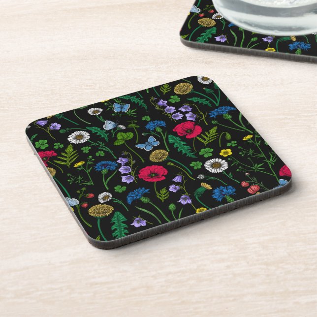 Dessous-de-verre Fleurs sauvages en noir (Côté gauche)