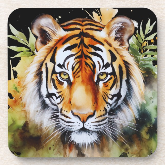 Dessous-de-verre Fleurs Tiger Pastel Safari Aquarelle Savannah (Devant)