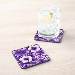 Dessous-de-verre Fleurs tropicales hawaïennes motif hibiscus violet