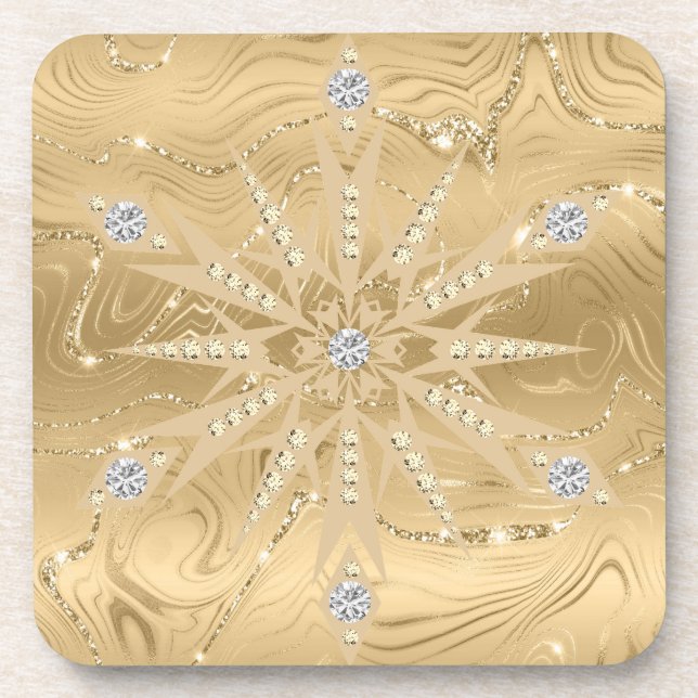 Dessous-de-verre Flocon de neige diamanté pailleté or luxe (Devant)