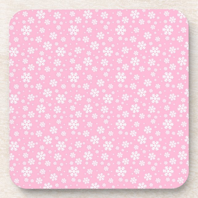 Dessous-de-verre Flocons blancs sur motif d'hiver rose clair (Devant)