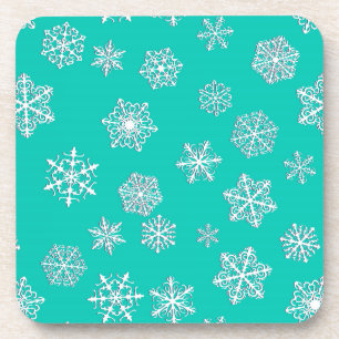 Dessous-de-verre Flocons de neige 3D blancs sur fond turquoise