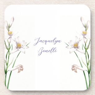 Dessous-de-verre Floral Elegant Chic Cute Calligraphie Ajouter Nom