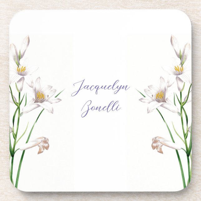Dessous-de-verre Floral Elegant Chic Cute Calligraphie Ajouter Nom (Devant)
