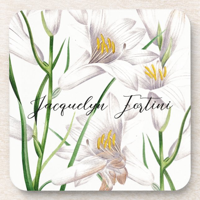 Dessous-de-verre Floral Elegant Chic Cute Calligraphie Ajouter Nom (Devant)