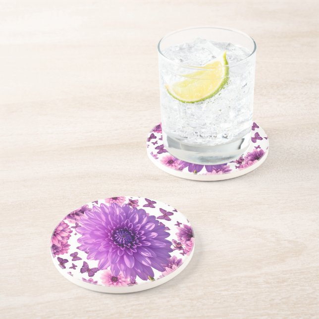 Dessous de verre Floral Rosy - Fleur Rose Boire Ma (Côté)