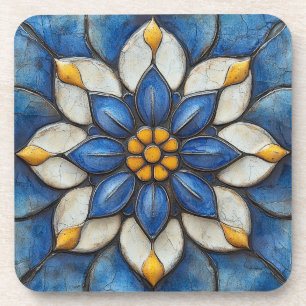 Dessous-de-verre Flore Azulejo bleu blanc et jaune
