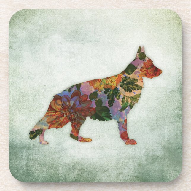 Dessous-de-verre Flore de Chien Berger Allemand Sur Vert (Devant)