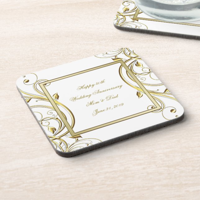 Dessous-de-verre Florish Gold White 50e anniversaire Mariage (Côté gauche)