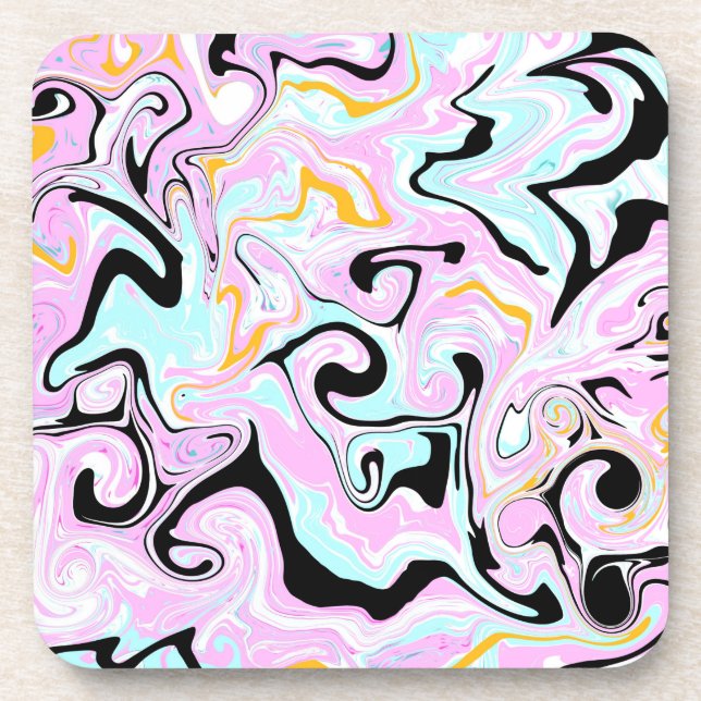 Dessous-de-verre Fluid Art Cotton Bonbon rose, Turquoise, noir et o (Devant)