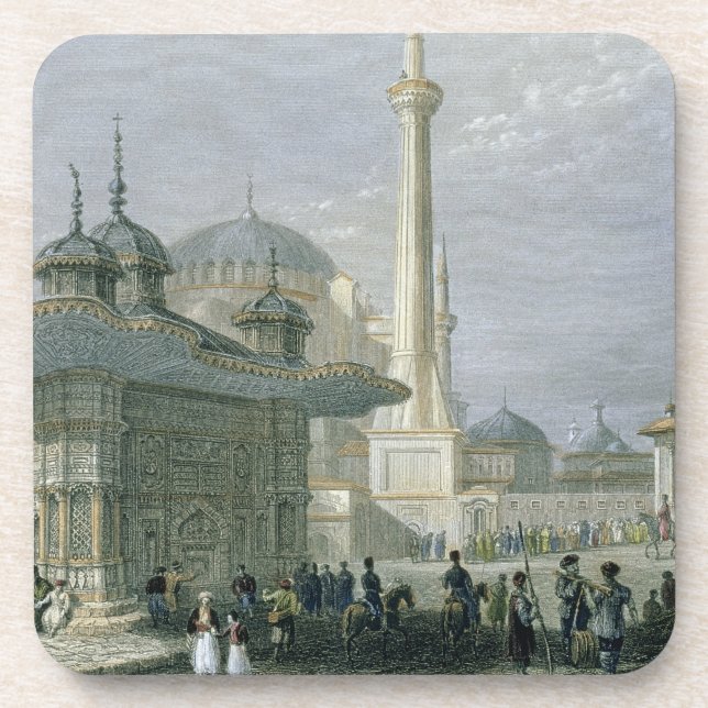 Dessous-de-verre Fontaine et carré de St Sophia, Istanbul, engra (Devant)