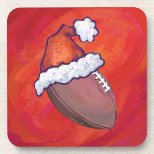 Dessous-de-verre Football à Santa Hat sur Rouge