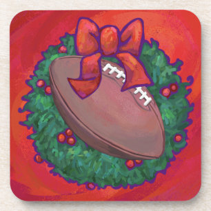 Dessous-de-verre Football de couronne de Noël en rouge