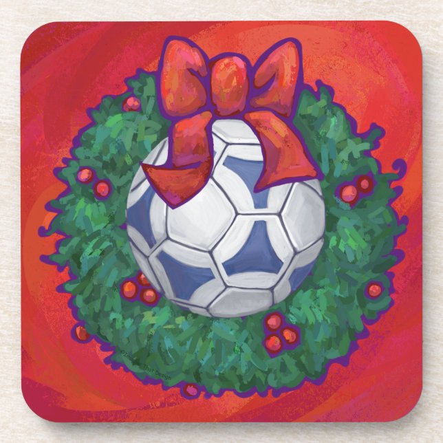 Dessous-de-verre Football de fête en couronne sur fond rouge (Devant)