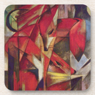 Dessous-de-verre Foxes by Franz Marc, Vintage Abstract Cubism Art