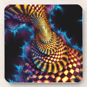 Dessous-de-verre Fractale de Mandelbrot à carreaux rouge et or