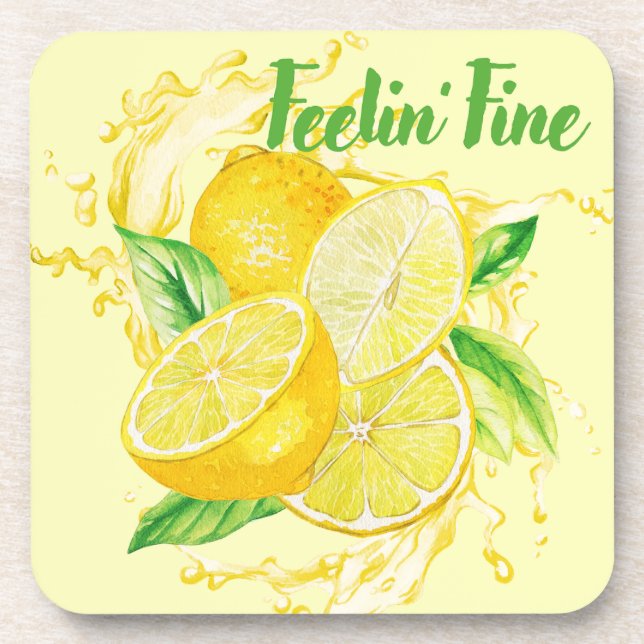 Dessous-de-verre Fresh Citrus Coaster Set- Lemon Design (Devant)