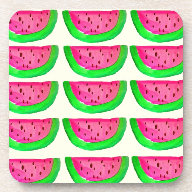 Dessous-de-verre Fruit de pastèque rose juteux motif au citron (Devant)