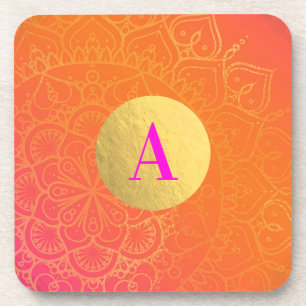 Dessous-de-verre Fuchsia Pink Orange & Gold Indian Mandala Glam