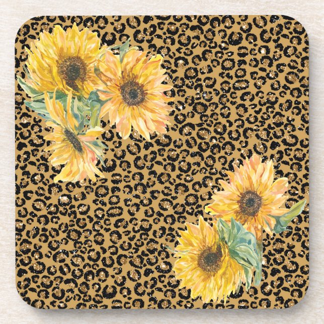 Dessous-de-verre Fun Leopard et tournesol Floral (Devant)