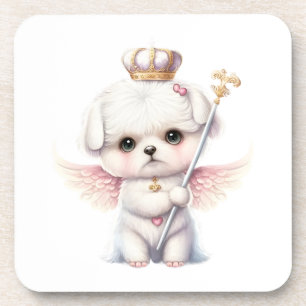 Dessous-de-verre Furry Joy : Angel Wing Maltese Chig Puppy Cadeau