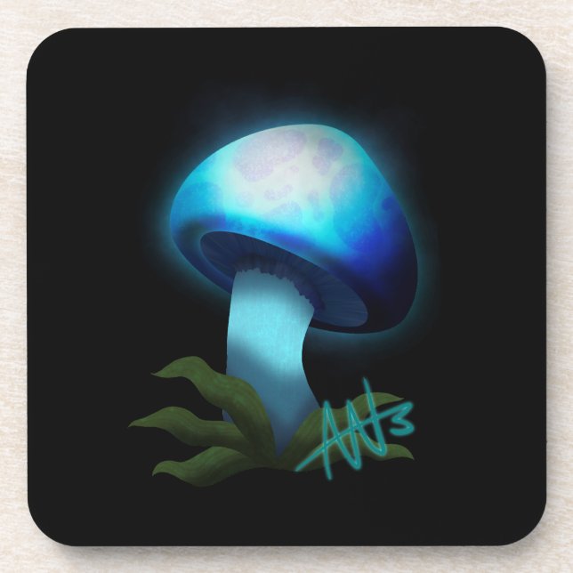 Dessous-de-verre Galaxy Shiitake brillant bleu clair champignons (Devant)