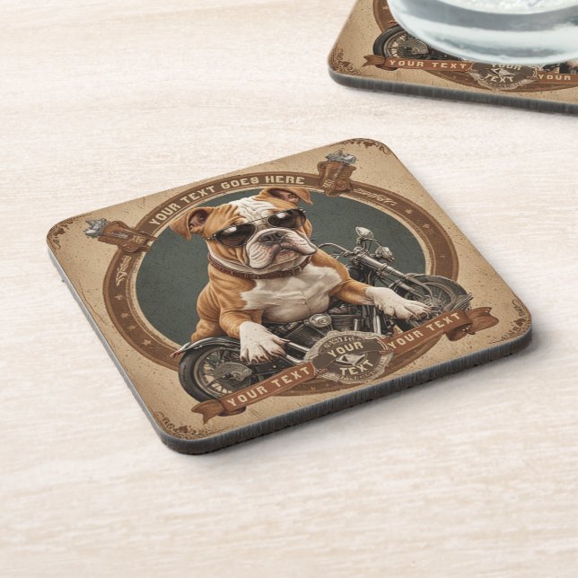 Dessous-de-verre Garde le chien moto avec votre texte édité (Côté gauche)