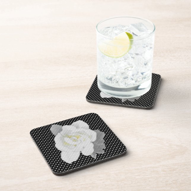Dessous-de-verre Gardenia blanche Fleur noir blanc Polka point (Côté Droit)
