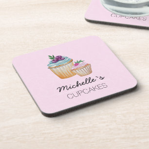 Dessous-de-verre Gâteaux roses et fruits aquarelle