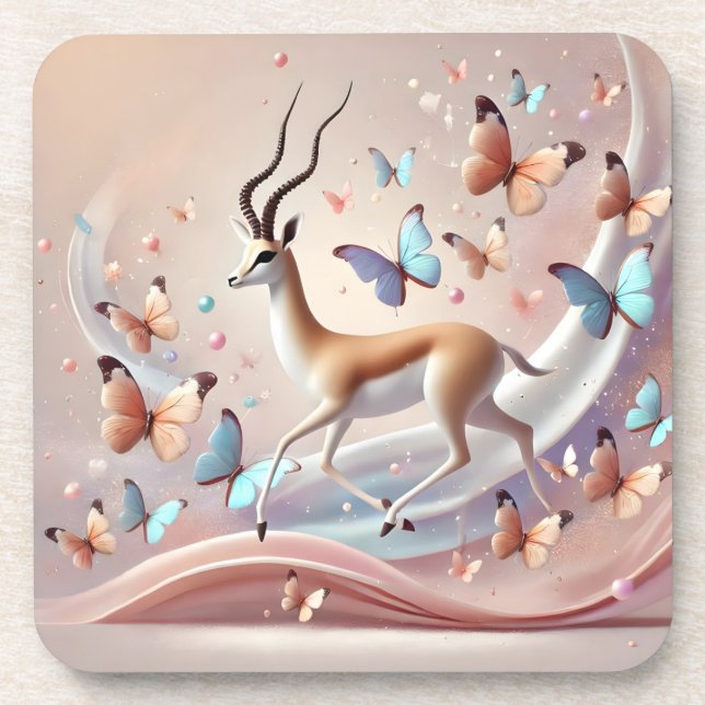 Dessous-de-verre Gazelle and Butterflies Fantasy Art (Devant)