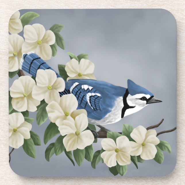 Dessous-de-verre Geai bleu parmi des fleurs (Devant)