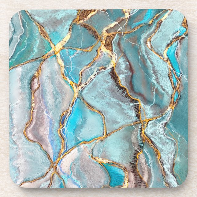Dessous-de-verre Géode Turquoise Kintsugi, Blue Gold Ocean (Devant)