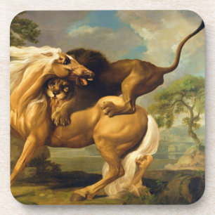 Dessous-de-verre George Stubbs un lion attaquant un cheval,