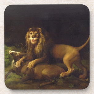 Dessous-de-verre George Stubbs un lion attaquant un mâle, c.1765