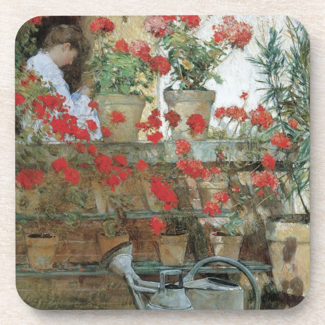Dessous-de-verre Geraniums par Childe Hassam, Impressionnisme Vinta (Devant)