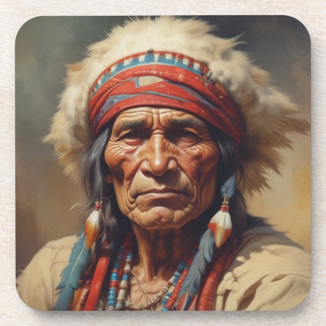 Dessous-de-verre Geronimo Portrait du chef guerrier indien (Devant)